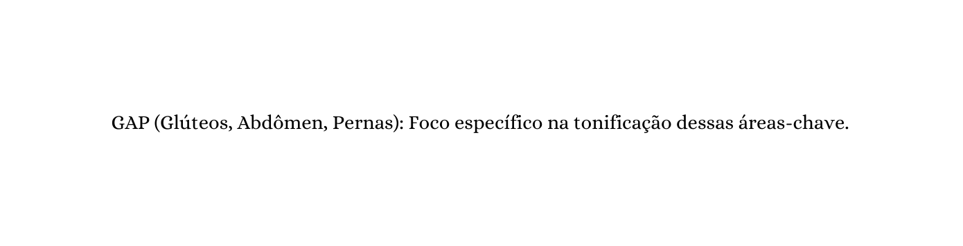 GAP Glúteos Abdômen Pernas Foco específico na tonificação dessas áreas chave